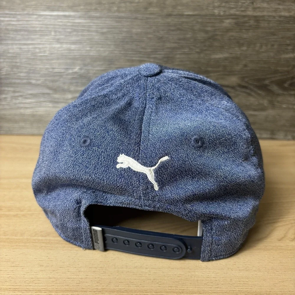 Puma Hat Cap Snap Back Blue White P Script Tour Exclusive Golf Mens Embroidered